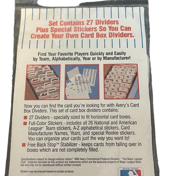 New Sealed Vintage AVERY Baseball Card Box Dividers Deadstock MLB Retro Collect - Picture 5 of 6